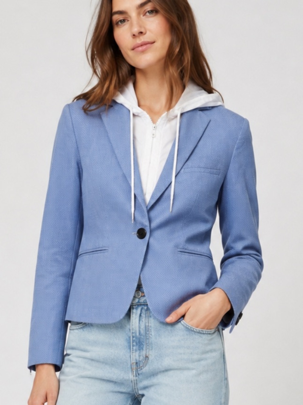 Veronica Beard Tailored Blazer with Dickey in Blue and White